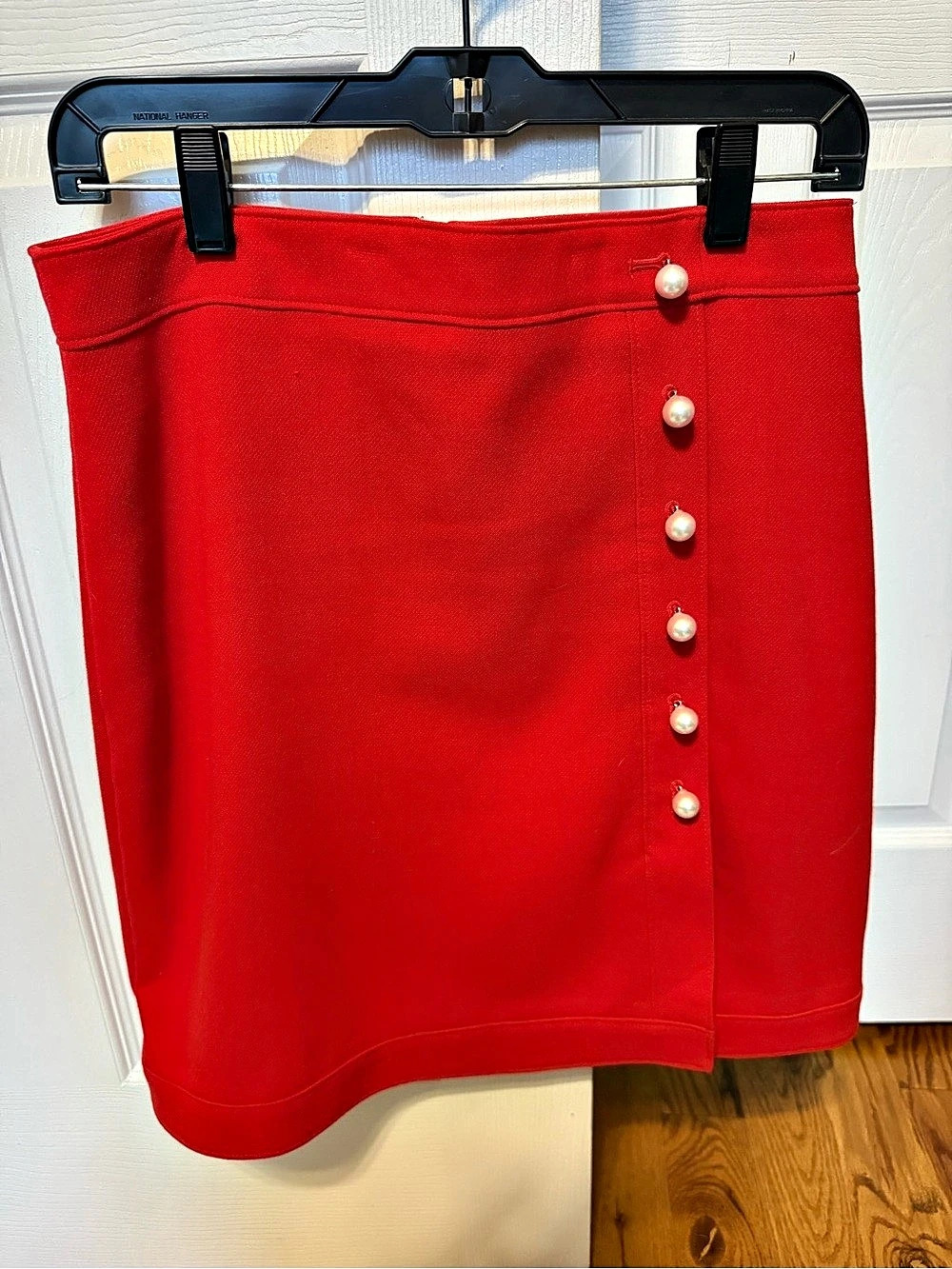 Ann Taylor Factory Pearl Button Faux Wrap Ponte Mini Skirt Red